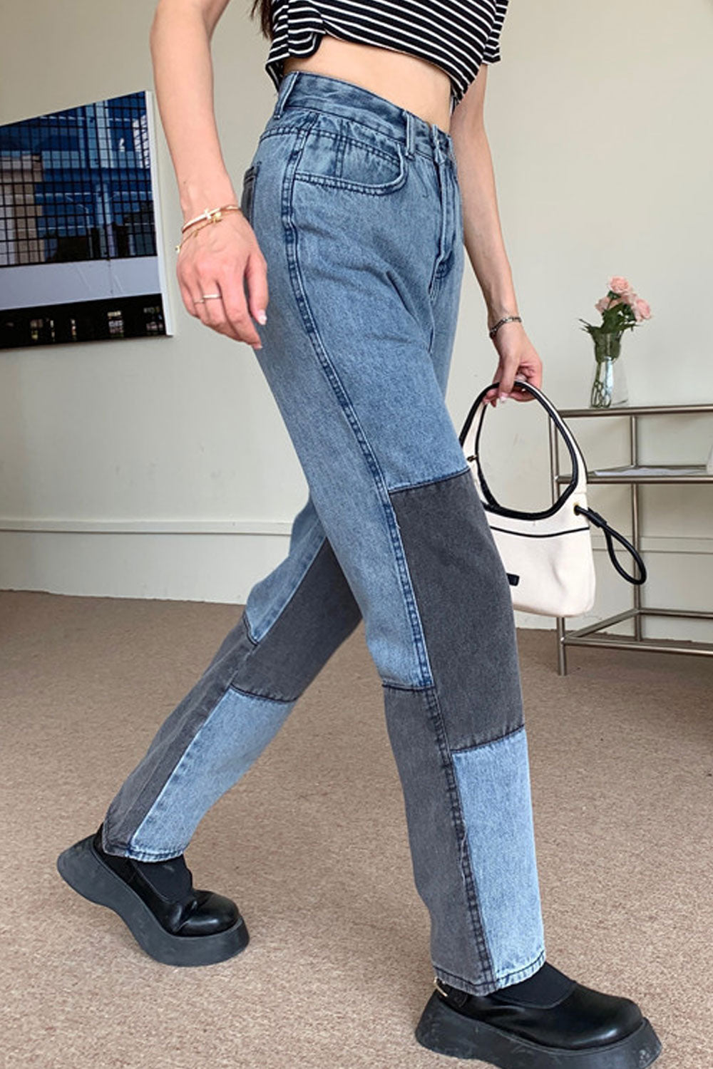 Women Superb Straight Fashion Restful High-Waist Pockets Designed Casual Denim Jeans