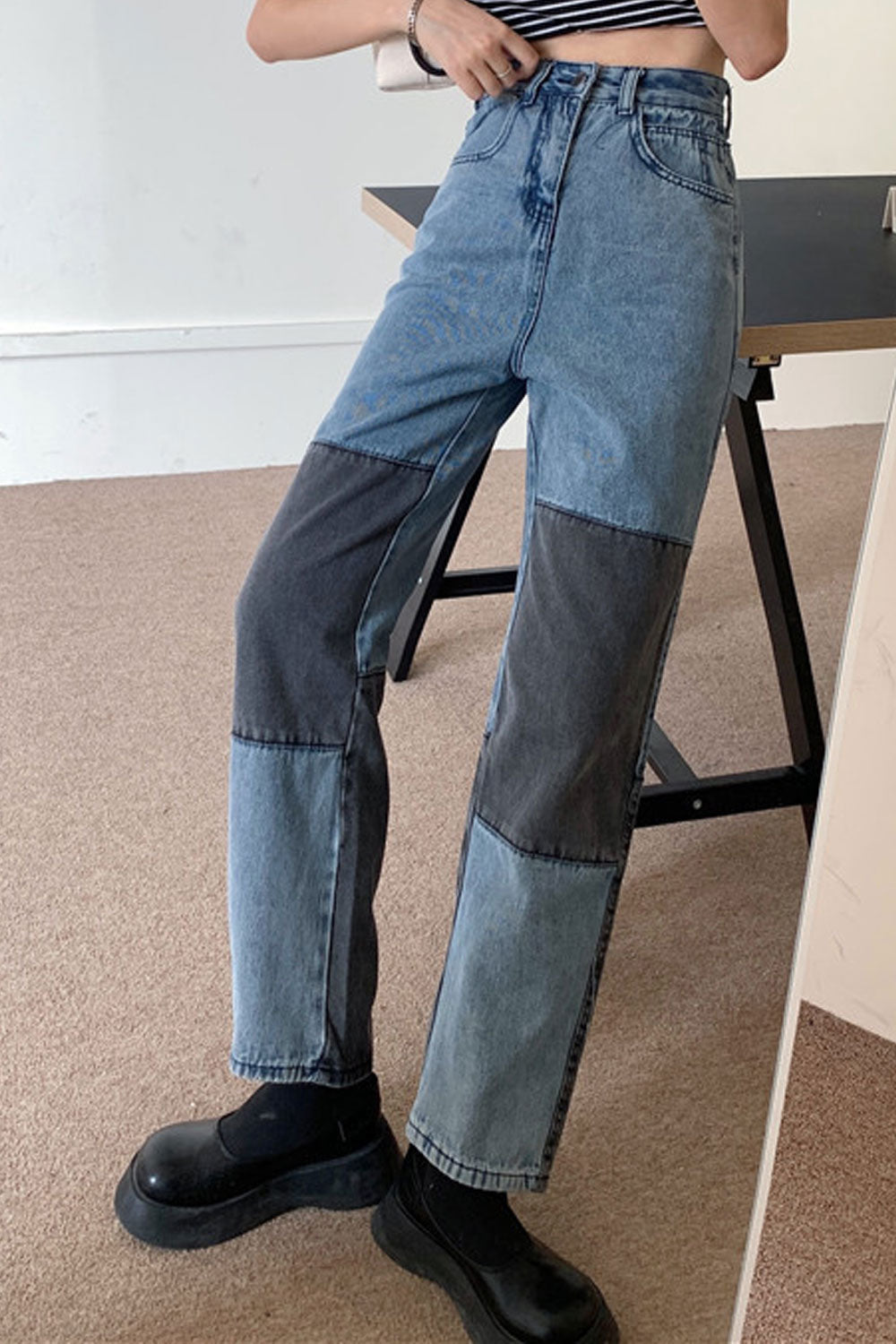 Women Superb Straight Fashion Restful High-Waist Pockets Designed Casual Denim Jeans