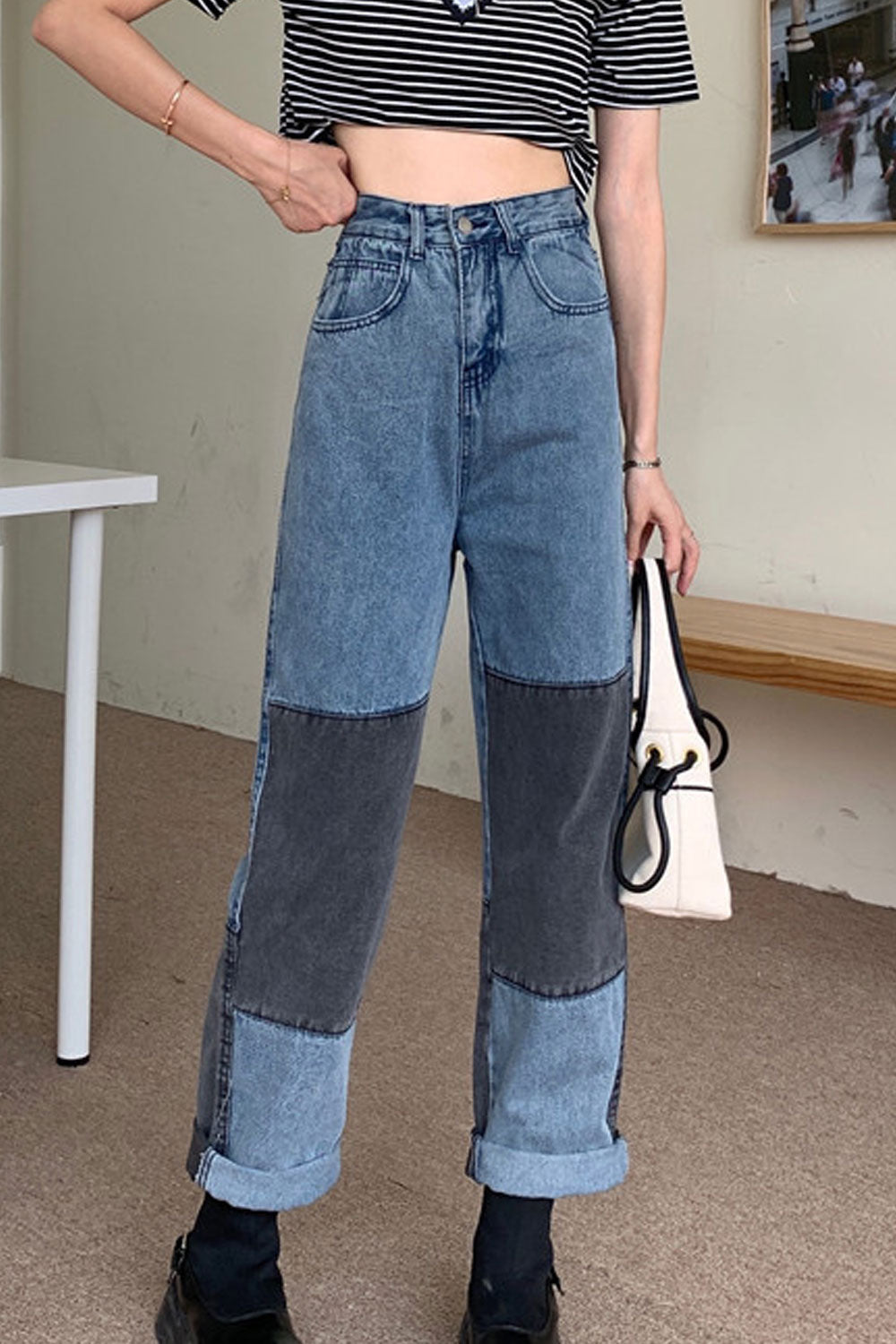 Women Superb Straight Fashion Restful High-Waist Pockets Designed Casual Denim Jeans