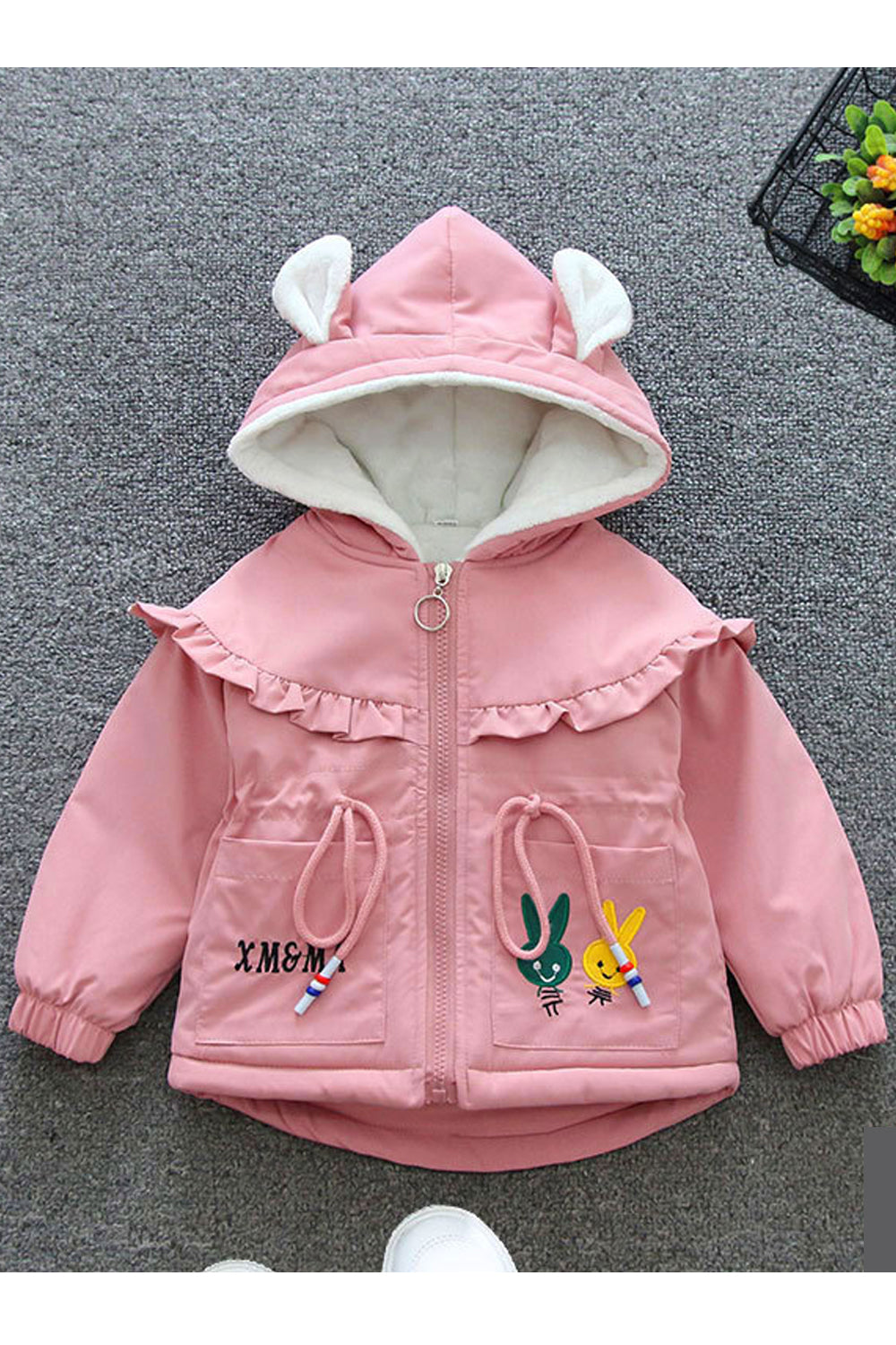 Kids Girls Double Thin Cartoon Long Rabbit Ears Hoodie