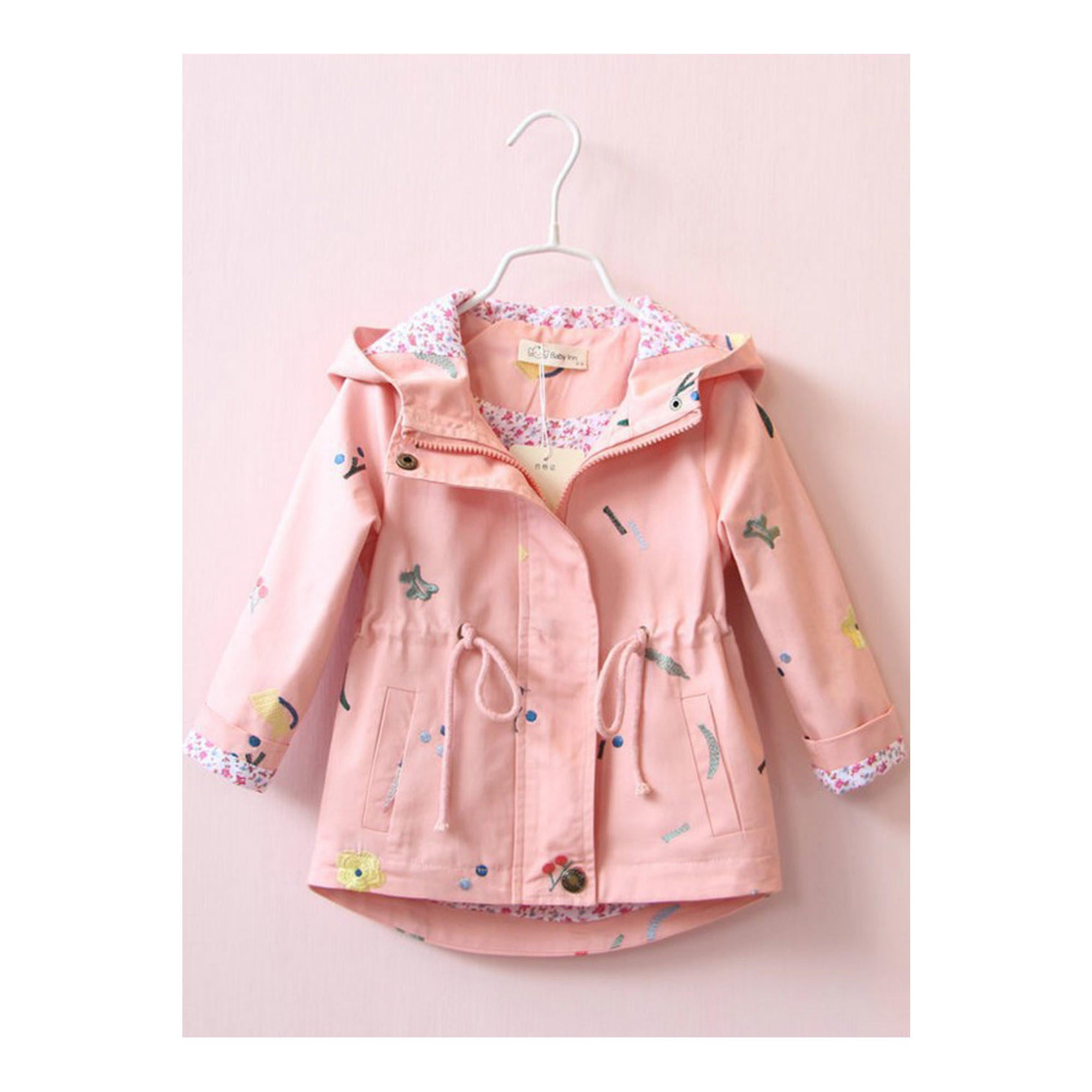 Kids Girls Marvelous Printed Pattern Drawstring Waist Hooded Neck Attractive & Comfortable Autumn Jacket