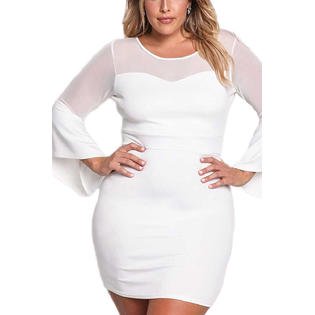 Women Elegant Kimono Style Sleeve Round Neck Solid Pattern Above Knee Length Bodycon Dress
