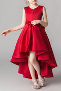 Kids Girls Breathable Sleeveless Style Irregular Hem Solid Colored Dress