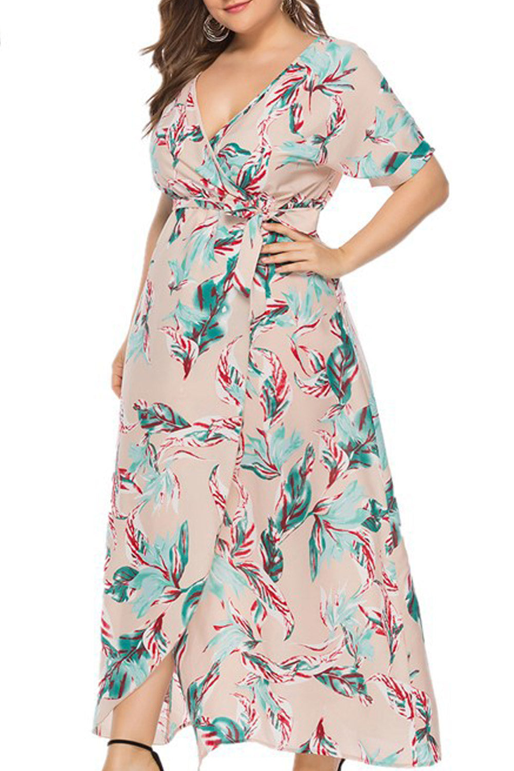 Women Plus Waist Belt Wrap Summer Dress