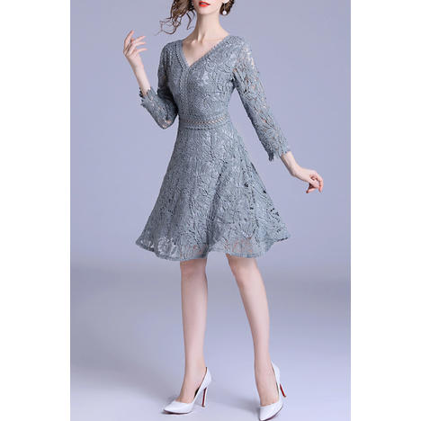 Women V-Neck Long Sleeve Mini Lace Dress