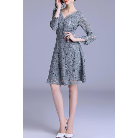 Women V-Neck Long Sleeve Mini Lace Dress