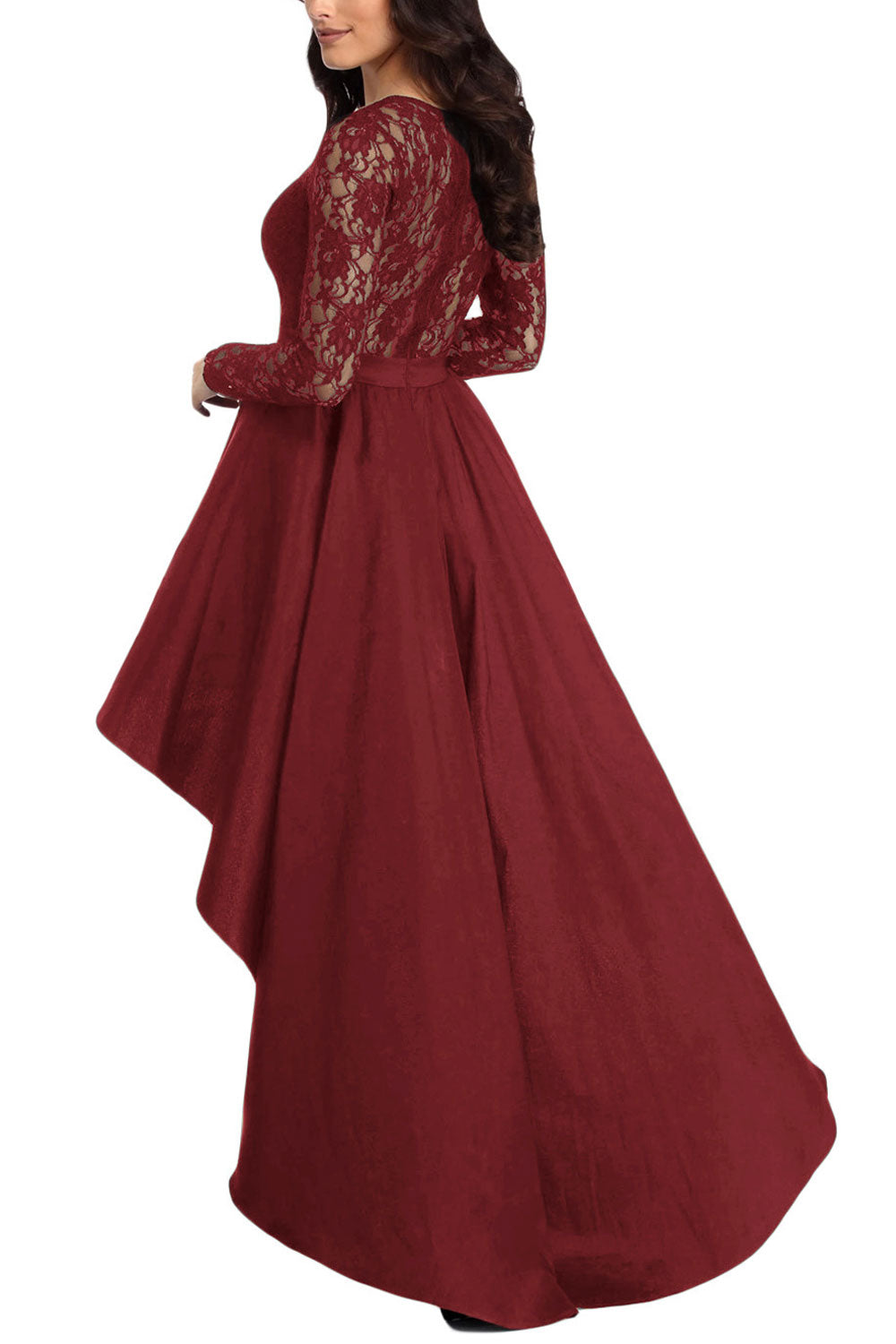 Women Splendid Lace Decorated Long Sleeve Round Neck Appealing Winter Comfortable Party Evening Dress