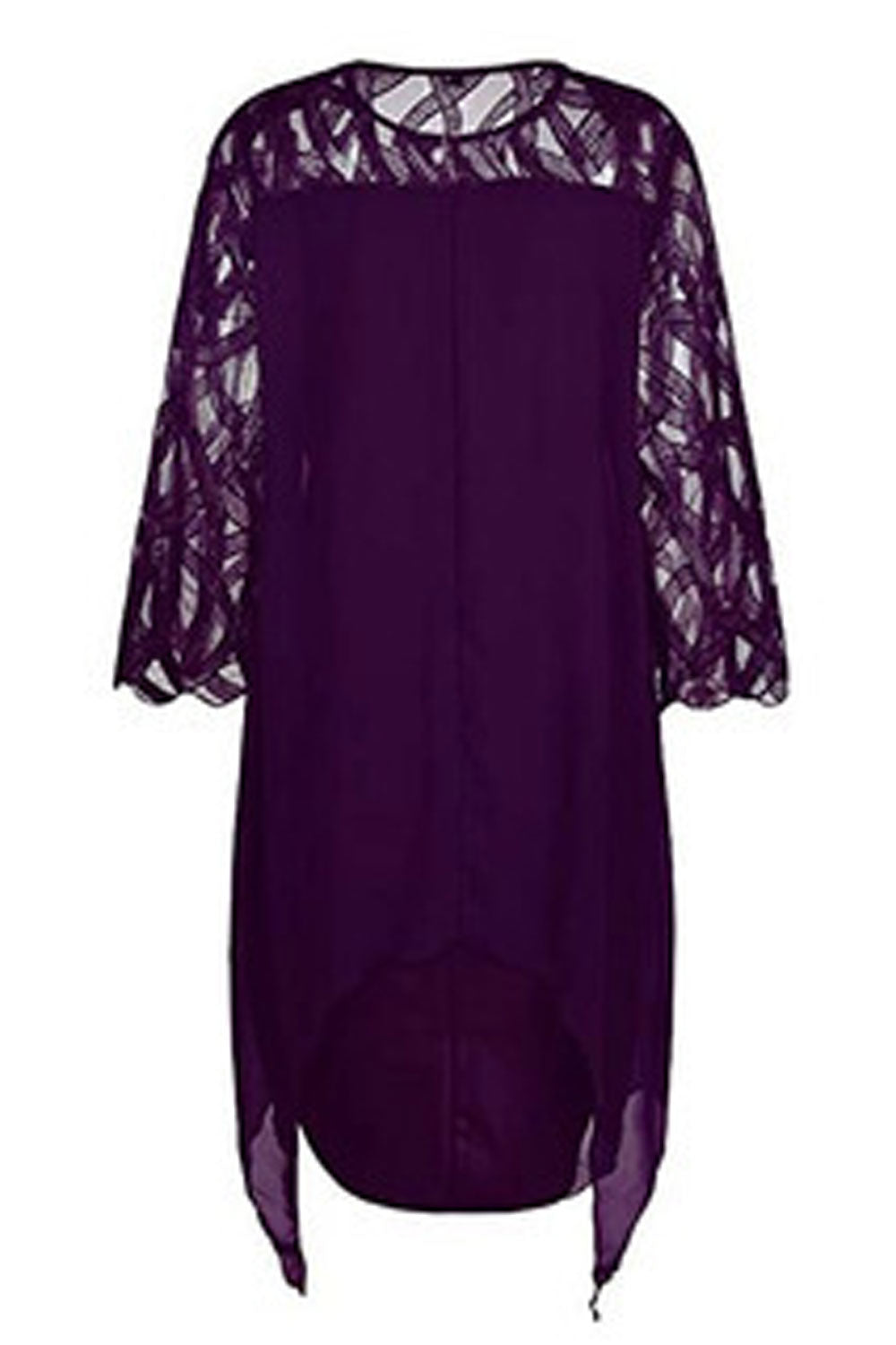 Women Appealing Lace Stitched Solid Pattern Round Neck Beautiful Sleeves Irregular Party Evening Dress