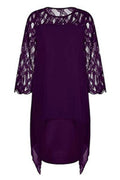 Women Appealing Lace Stitched Solid Pattern Round Neck Beautiful Sleeves Irregular Party Evening Dress