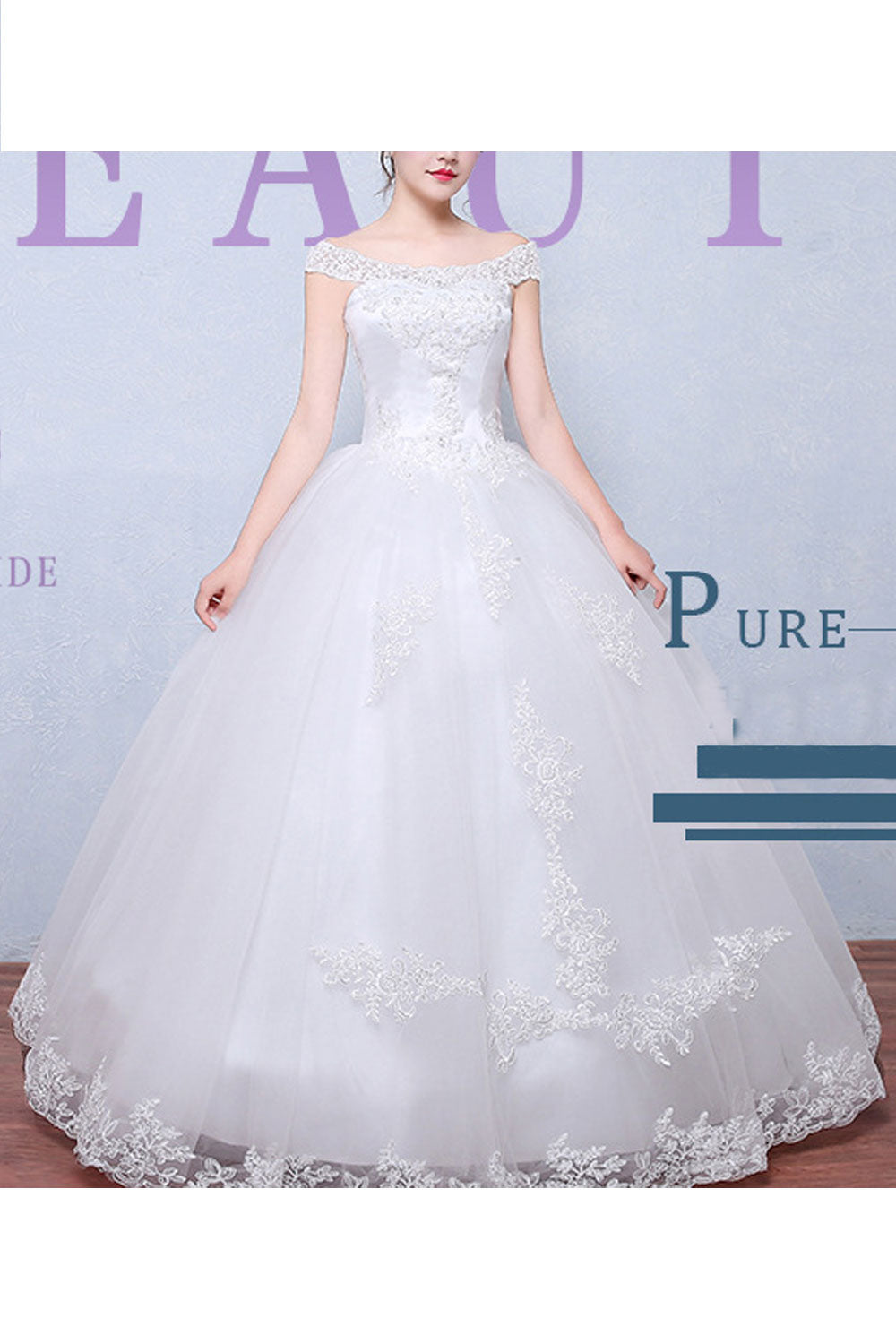 Women Appealing Off-Shoulder Sleeve Beautifully Embroidered Floor Length Wedding Gown Dress