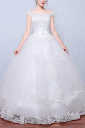Women Appealing Off-Shoulder Sleeve Beautifully Embroidered Floor Length Wedding Gown Dress