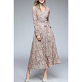 Women Floral Lace V-Neck Fashion Gown Dress