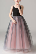 Kids Girls Spectacular Strap Neck Sleeveless Solid Pattern Lovely Fluffy Skirt Dress