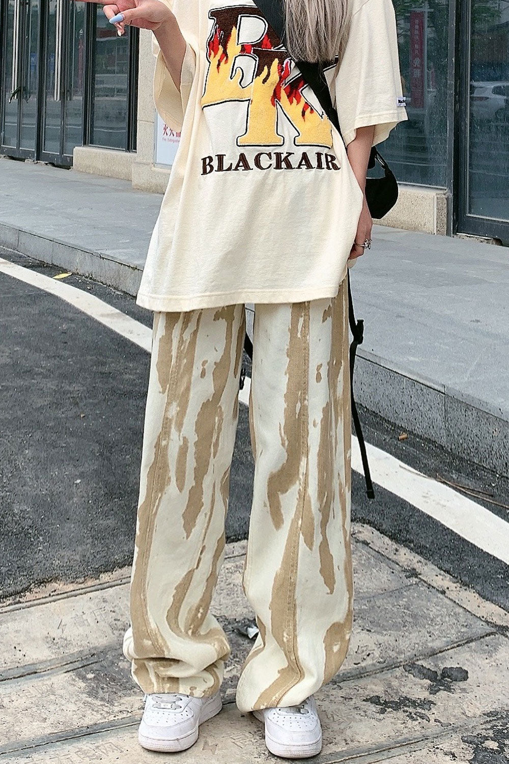 Women Beautiful Tie-Dye Pattern Loose Fashion Superb High-Waist Weekend Fashion Jeans