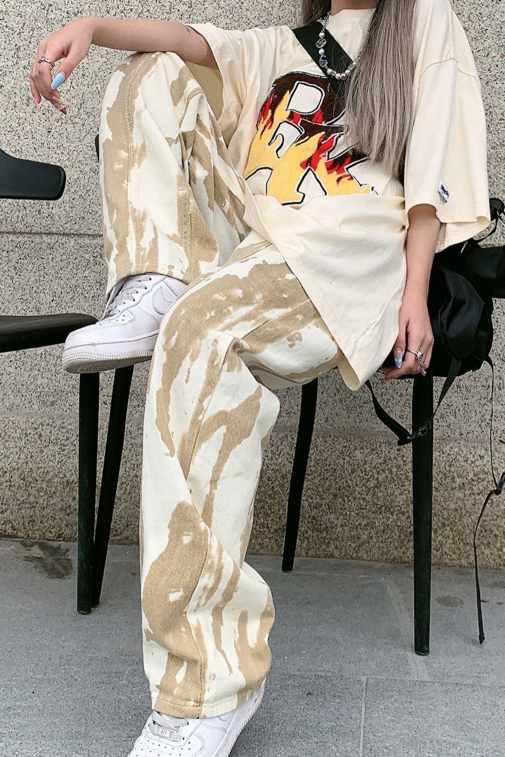 Women Beautiful Tie-Dye Pattern Loose Fashion Superb High-Waist Weekend Fashion Jeans