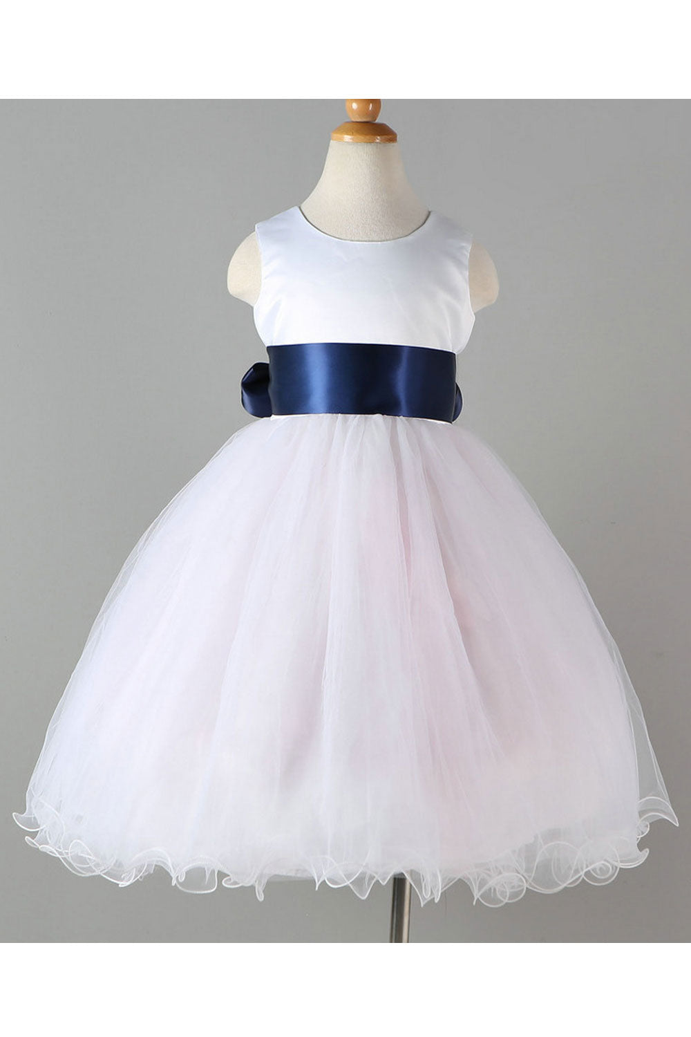 Kids Girls Splendid Solid Pattern Ribbon Knotted Waist Round Neck Beautiful Princess Dress
