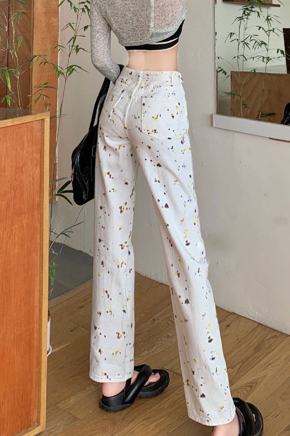 Women Lovely Printed Pattern Thin & Breathable Button High-Waist Casual Fashion Jeans