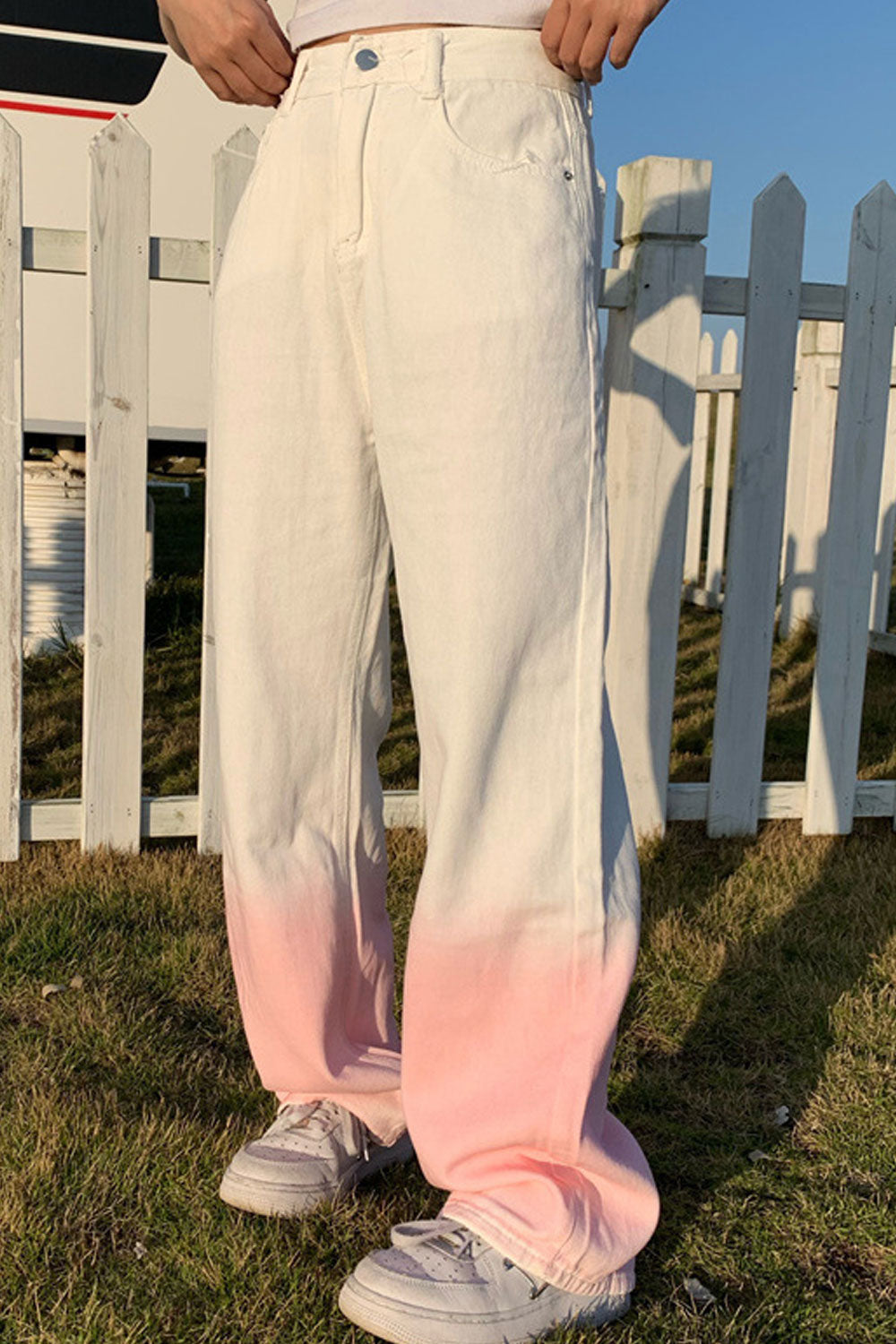 Women Pretty Solid Colored Restful High-Waist Wide-Legs Summer Casual Straight Jeans