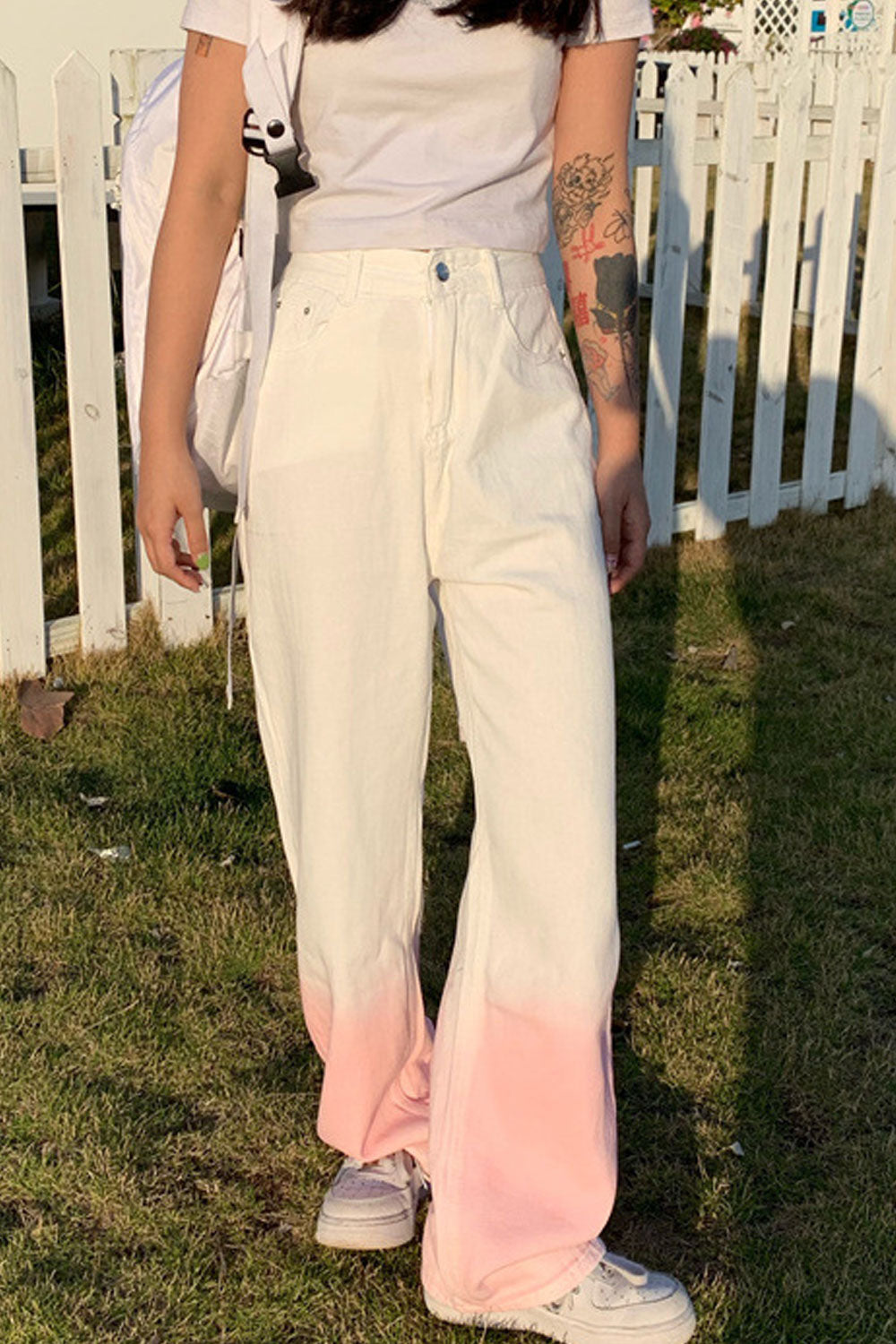 Women Pretty Solid Colored Restful High-Waist Wide-Legs Summer Casual Straight Jeans