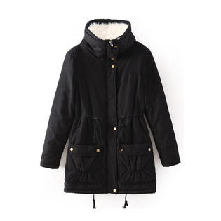 Women Lambskin Cotton Padding Zip Up Warm Jacket