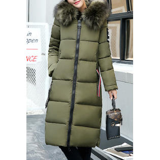 Women Thick Mid Length Solid Pattern Zipper Closure Long Sleeve Elegant Padded Jacket