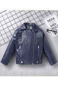 Kid Girl Alluring Lapal Collar Neck Welt Zipper Pocket Appealing Winter Leather Jacket.