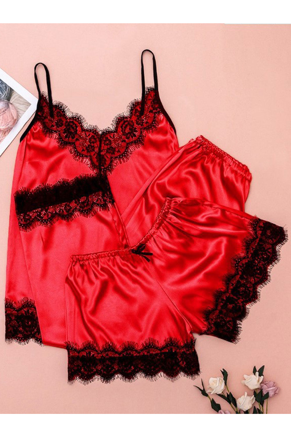 Women Eye- Catchy Lace Patterned Strap Neck Sleeveless Relax able Silk Night Gown