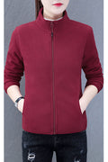 Women Alluring Soft & Warm Stand Collar Solid Pattern Quick Zip Closure Winter Cardigan
