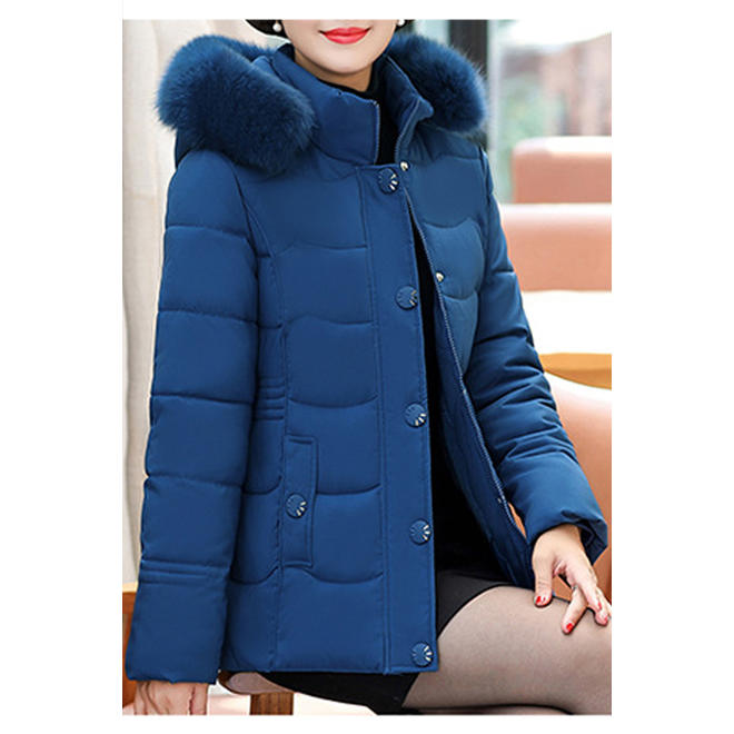 Women Elegant Hood Neck Solid Colored Warm Long Sleeve Pretty Padded Jacket