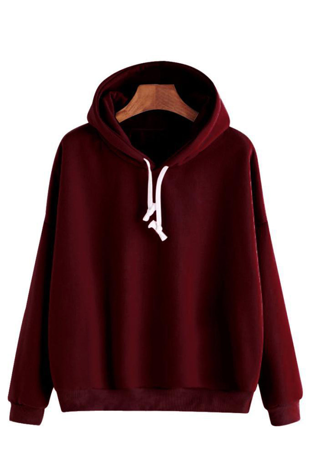 Women Decent Solid Pattern Casual Darwstring Closure Ribbed Hem Winter Hoodie