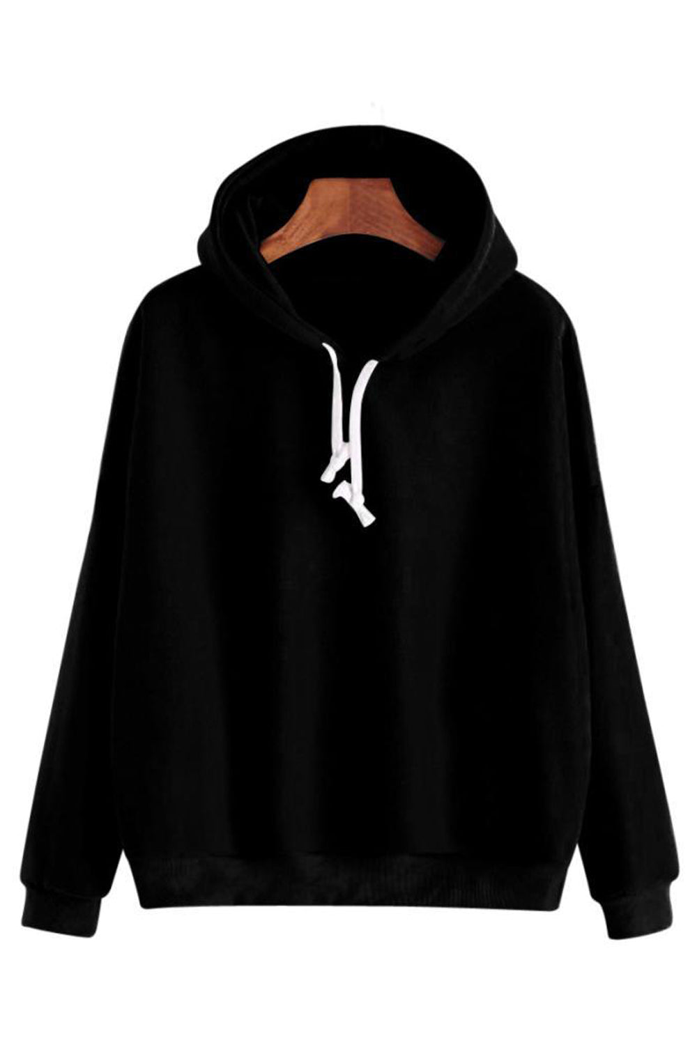 Women Decent Solid Pattern Casual Darwstring Closure Ribbed Hem Winter Hoodie
