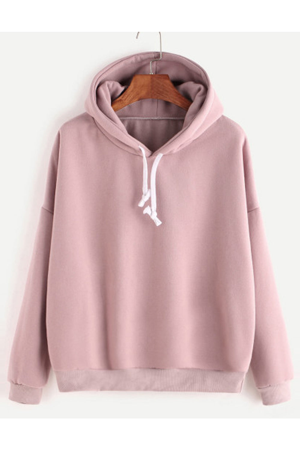 Women Decent Solid Pattern Casual Darwstring Closure Ribbed Hem Winter Hoodie