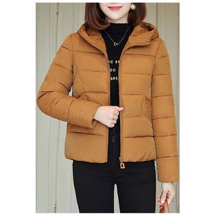 Women Hood Solid Colored Padded Winter Jacket