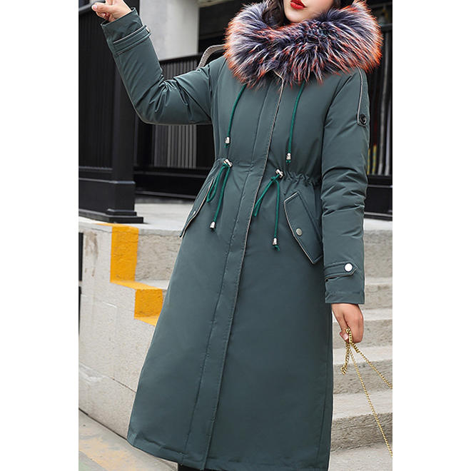 Women Back Slit Loose Long Padded Winter Jacket