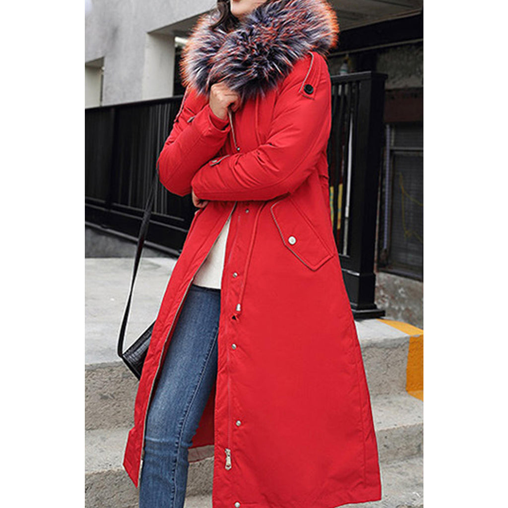 Women Back Slit Loose Long Padded Winter Jacket