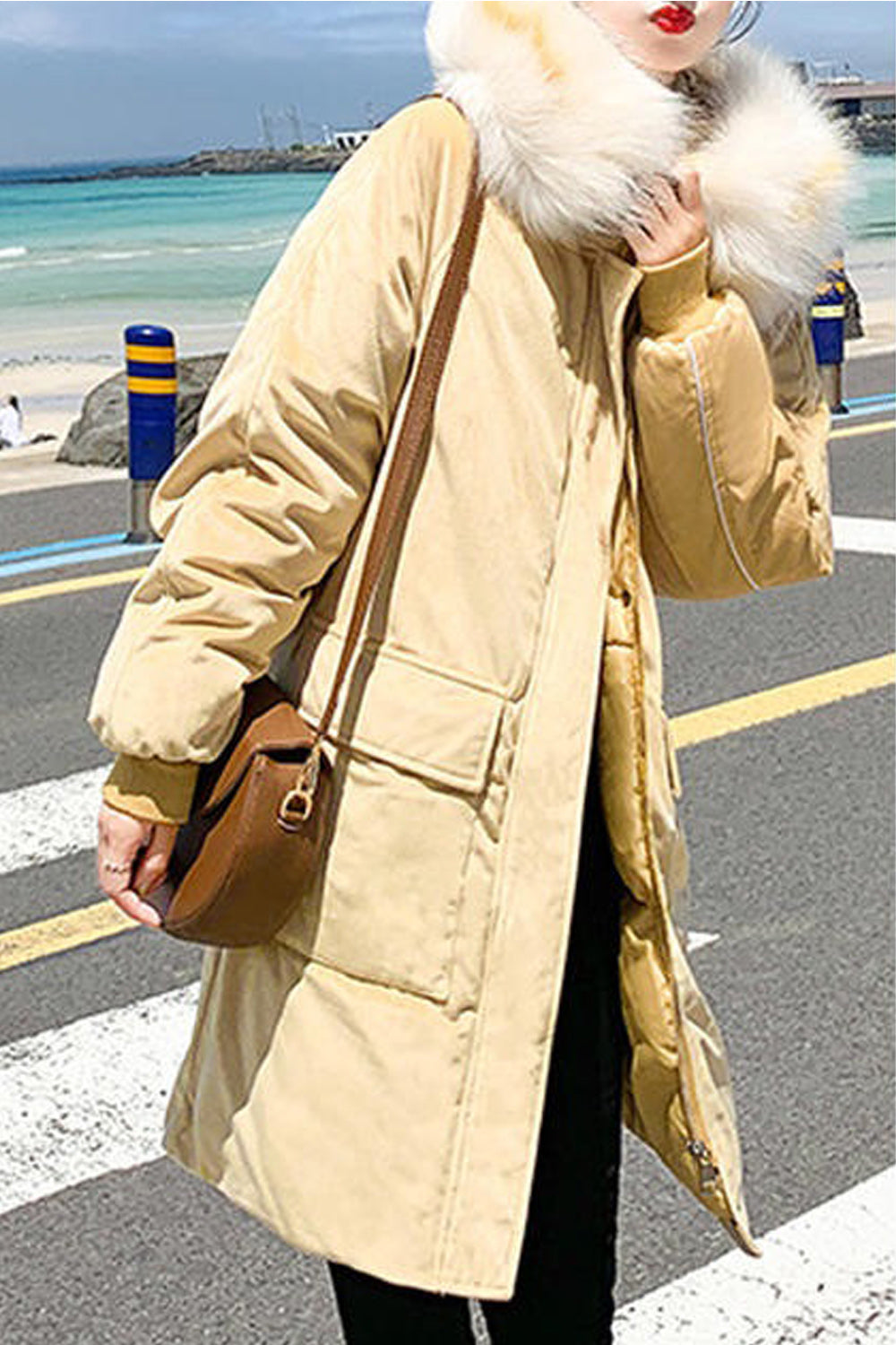 Women Flap Pocket Zip Up Padded Loose Winter Jacket