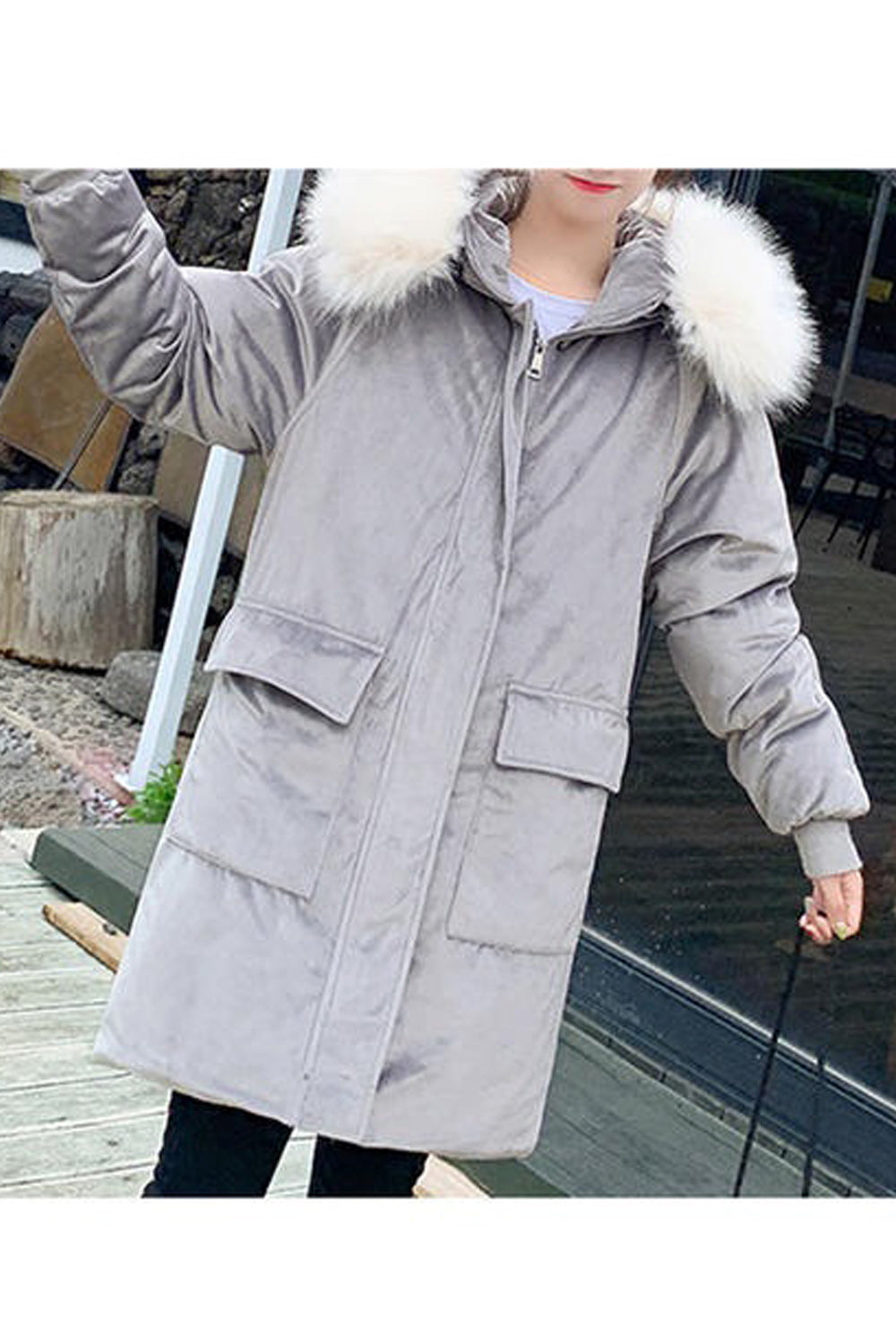 Women Flap Pocket Zip Up Padded Loose Winter Jacket