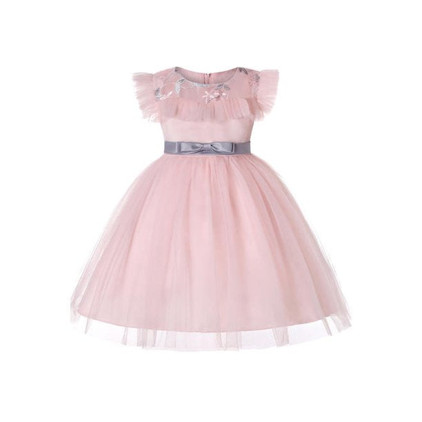 Kids Girls Shiny Sequins Decorated Long Length Princess Short Sleeve Wonderful Party Dress