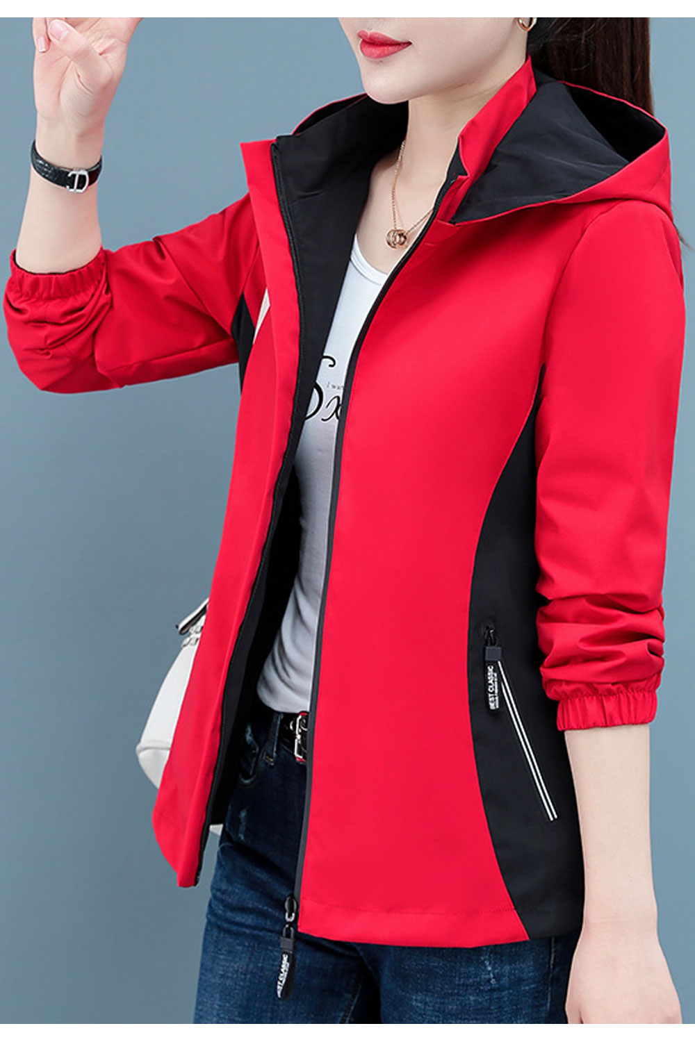 Women Comfy Hooded Neck Zippered Pocket & Stretchable Ribbed Cuff Casual Winter Jacket