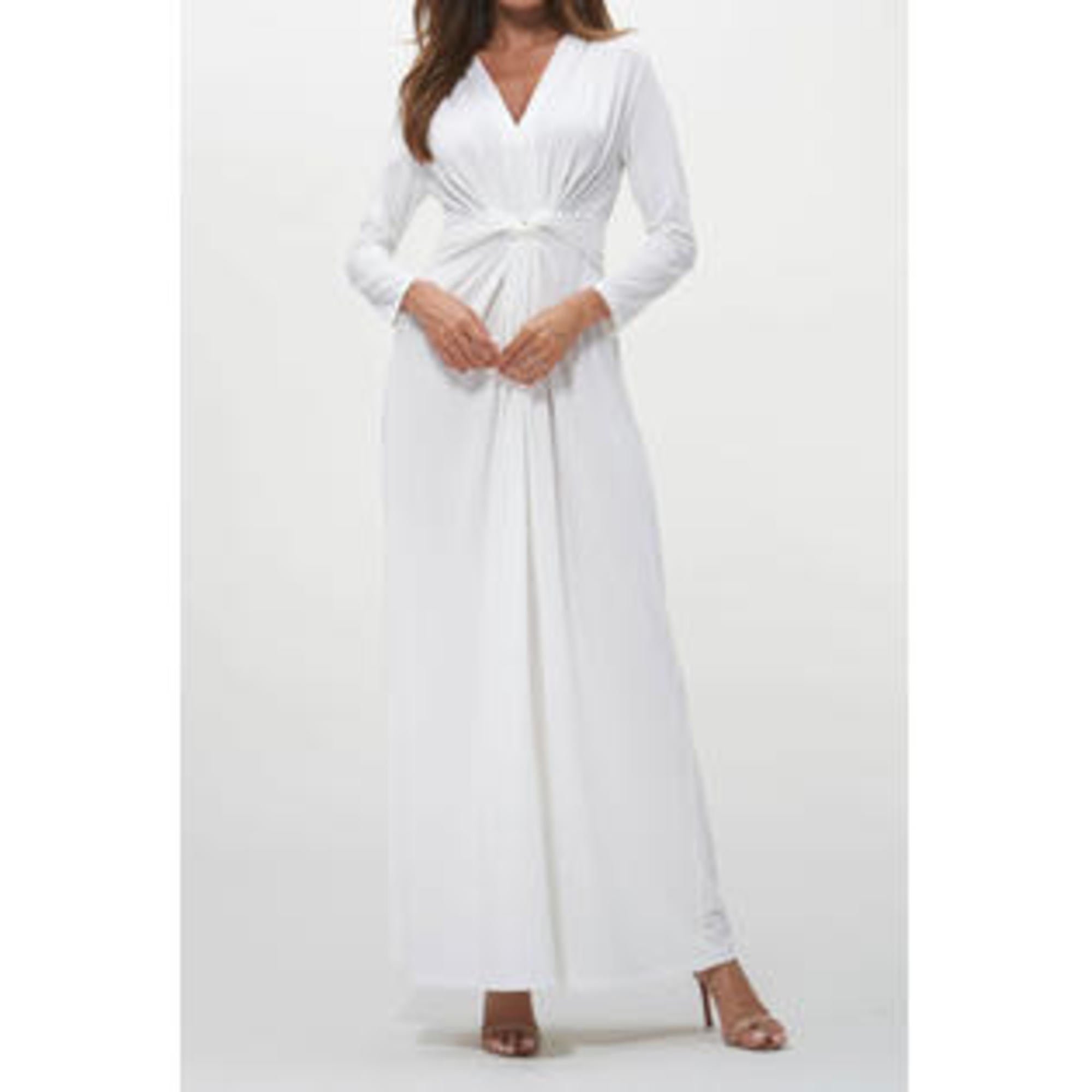 Women Unpigmented V-Neck Long Sleeves Full-Length Wedding Stylish Dress