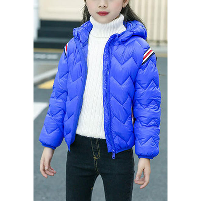 Kids Girls Fantastic Solid Colored Thick Long Sleeve Hooded Neck Pockets Styled Easy Zipper Closure Padded Jacket