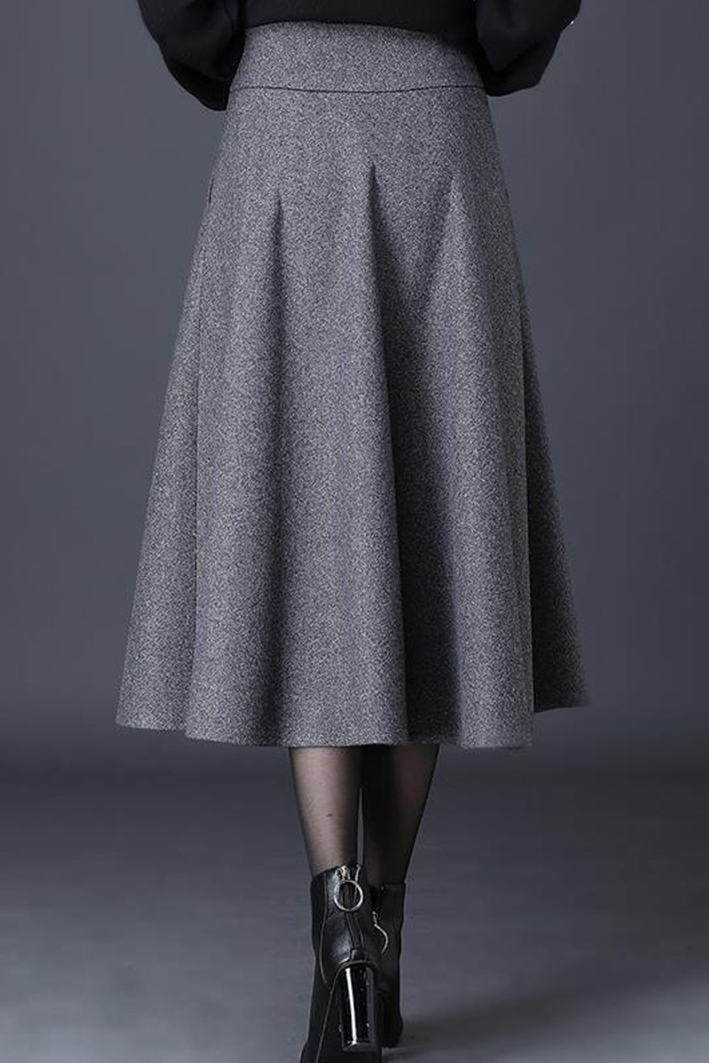 Women Flared Side Pockets Solid Pattern High Waist Warm &Thick Fabulous Casual Skirt