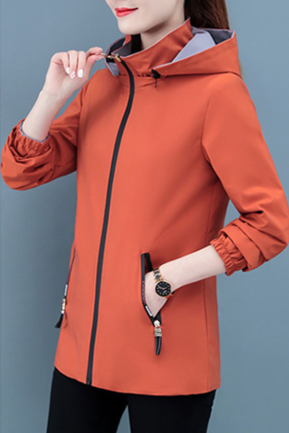 Women Double Style Hodded Neck, Knitted Ribbed Cuff & Hem Winter Slash Pocket