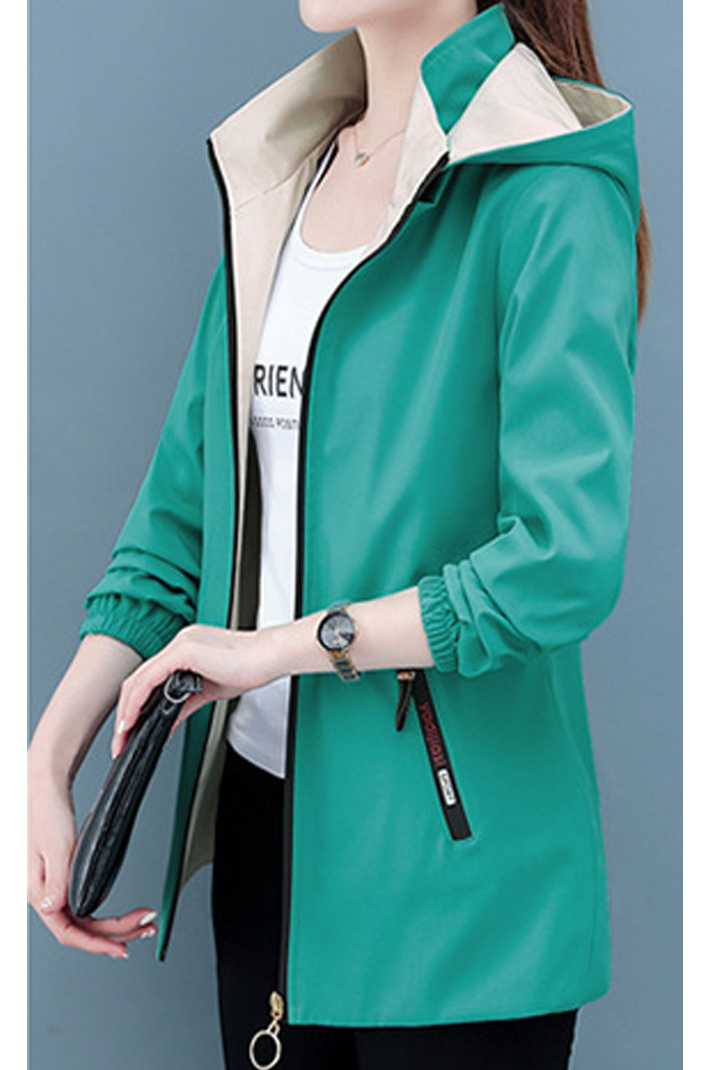 Women Double Style Hodded Neck, Knitted Ribbed Cuff & Hem Winter Slash Pocket