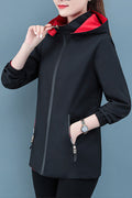 Women Double Style Hodded Neck, Knitted Ribbed Cuff & Hem Winter Slash Pocket