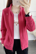 Women Decent Stand Collar Neck Ribbed Hem & Cuff Winter Casual Jacket