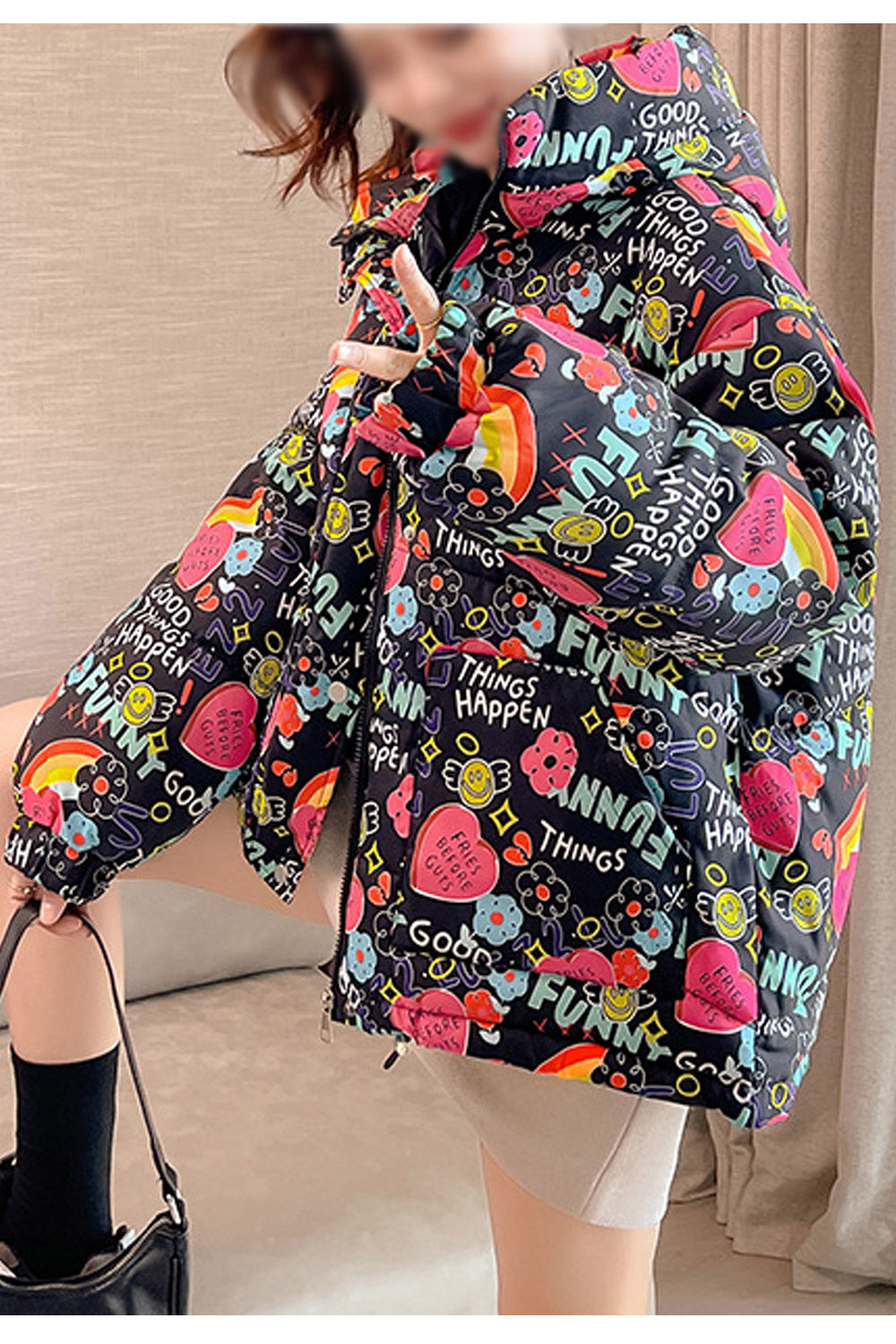 Women Appealing Letter Pattern Thick & Warm Long Sleeve Winter Padded Jacket
