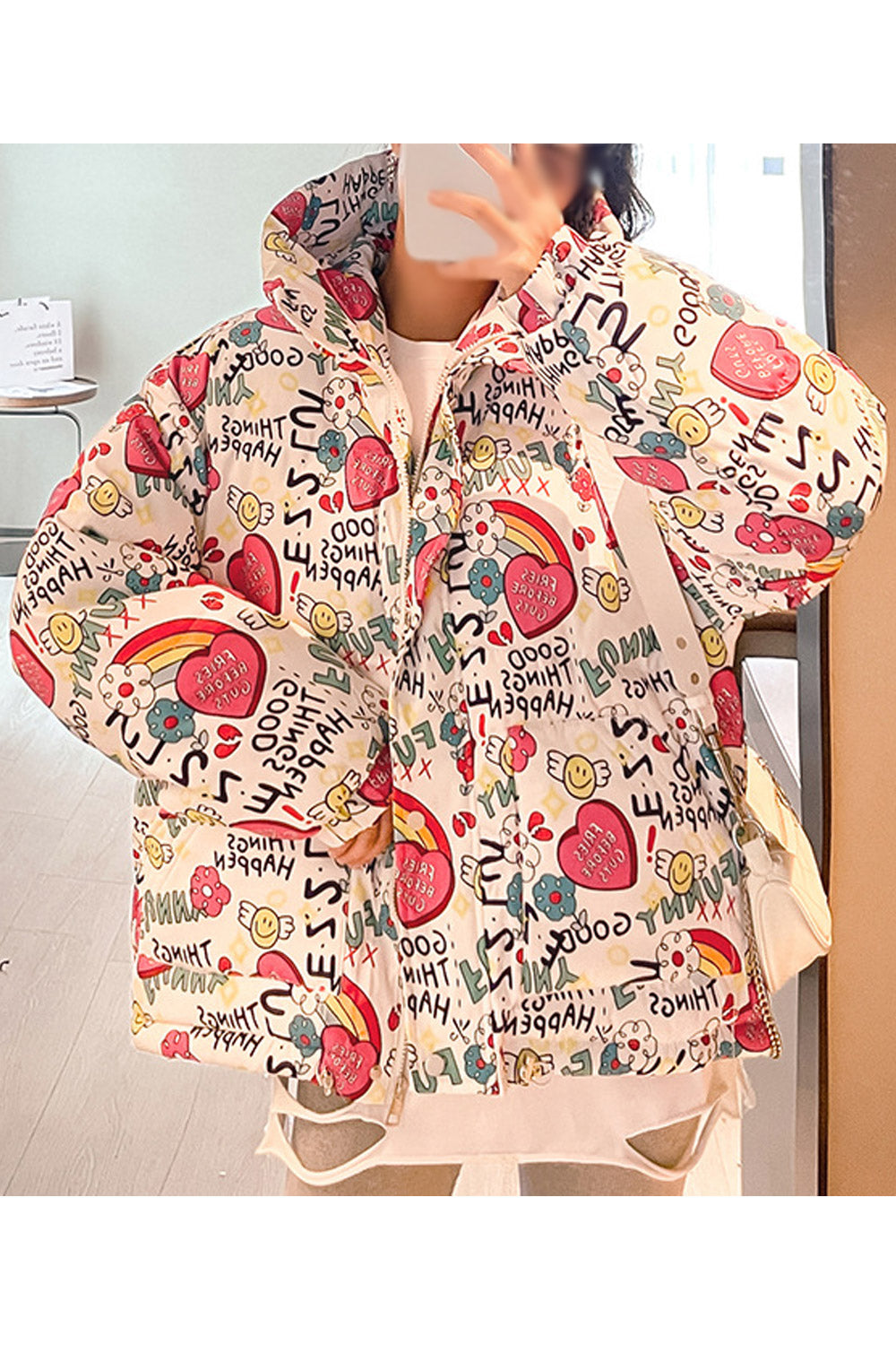 Women Appealing Letter Pattern Thick & Warm Long Sleeve Winter Padded Jacket