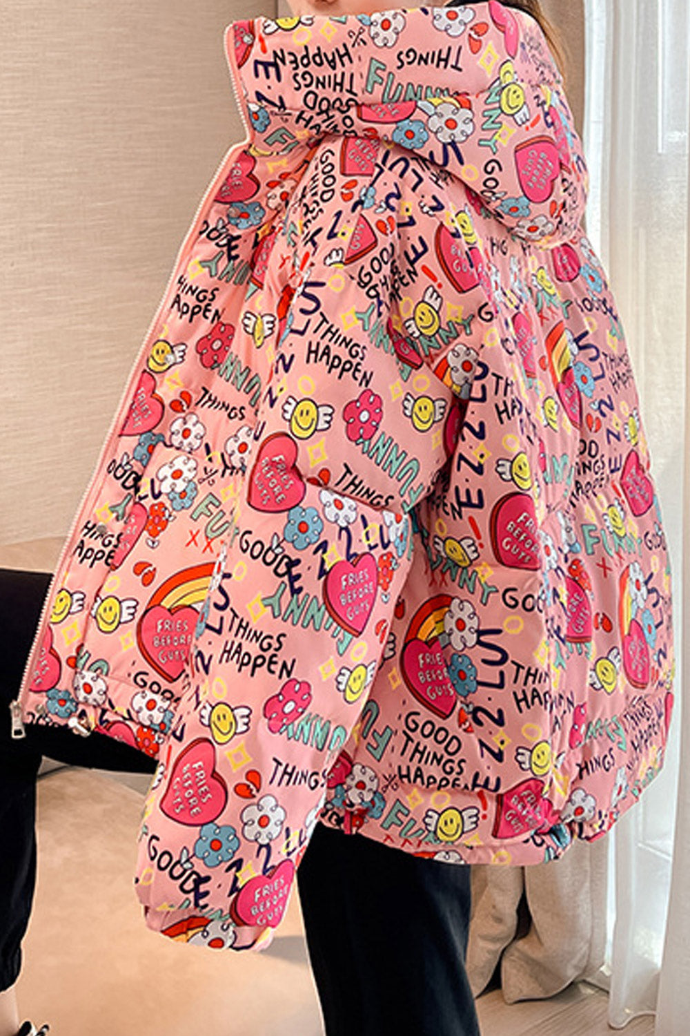 Women Appealing Letter Pattern Thick & Warm Long Sleeve Winter Padded Jacket