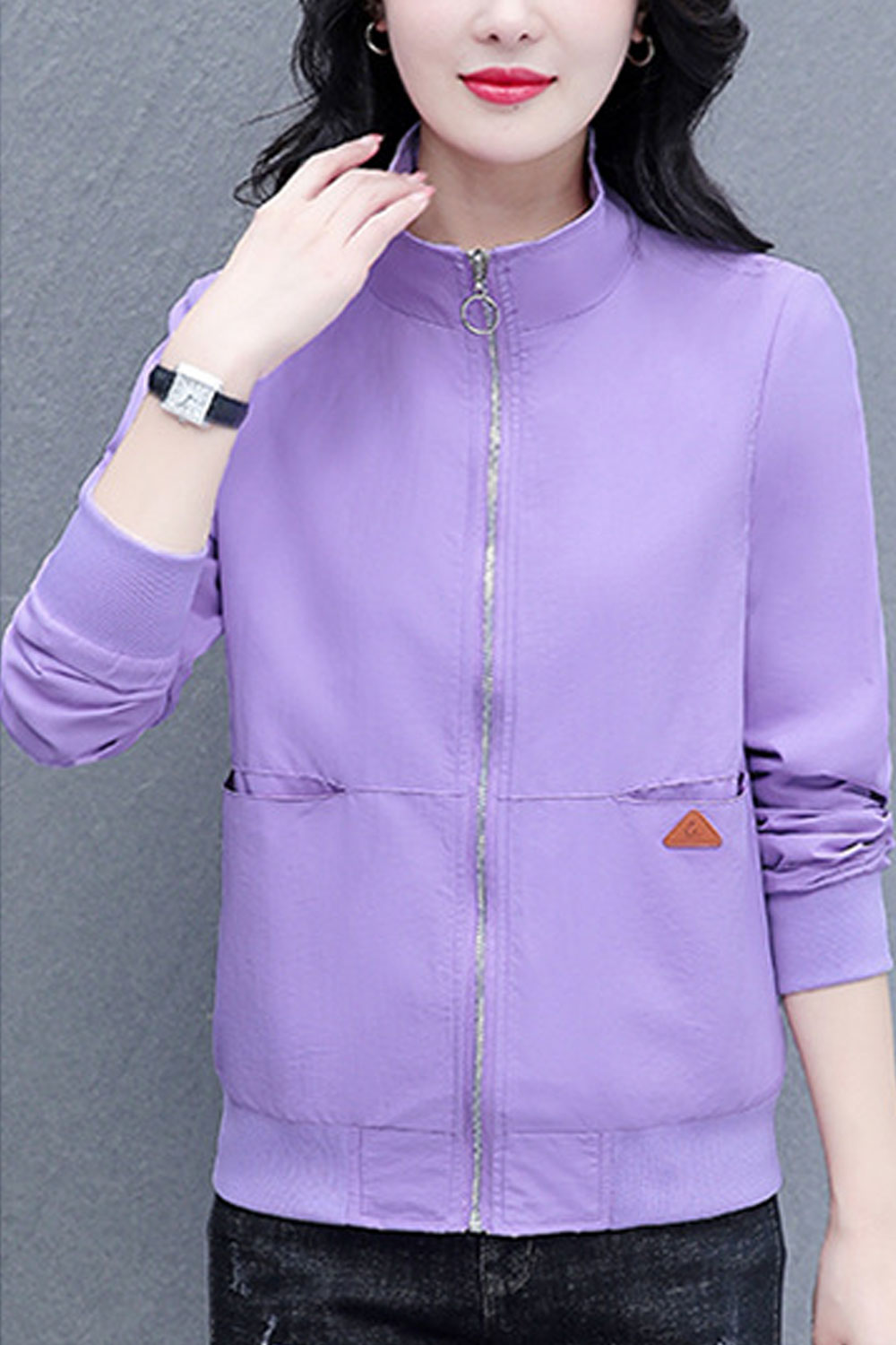 Women Outstanding Stand Collar Neck Patch Pocket & Ribbed Cuff Decent Winter Casual Jacket
